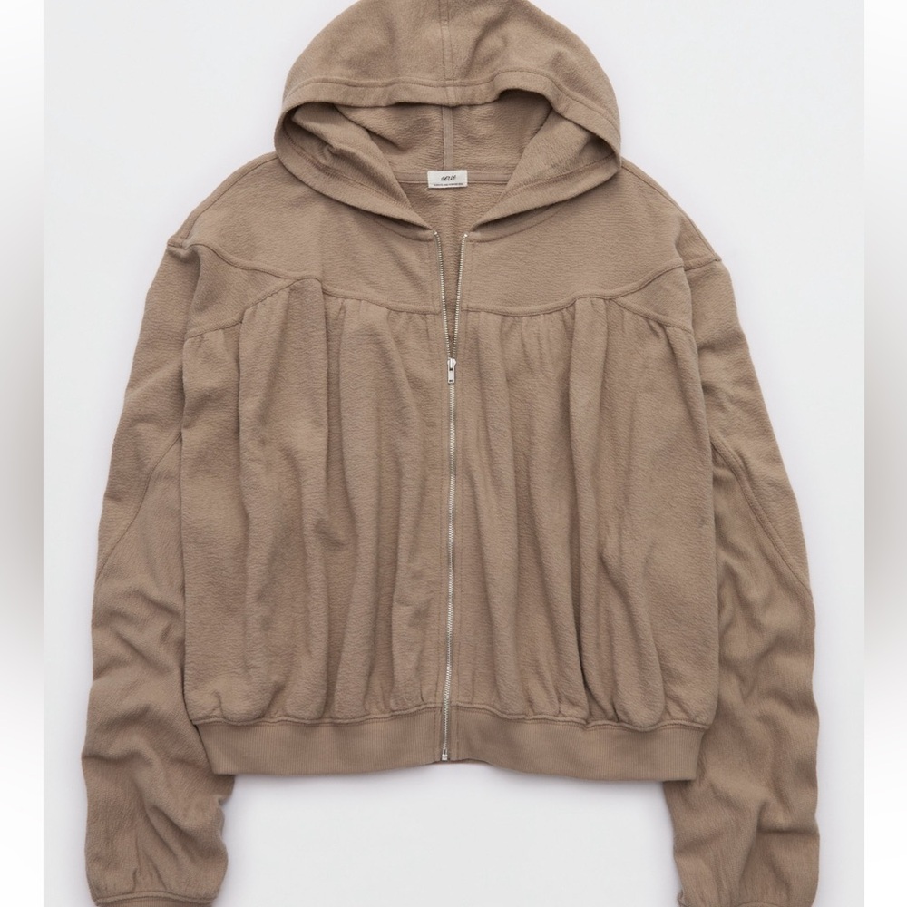 Aerie Soft Life Full Zip Sweatshirt - Size M - Beige